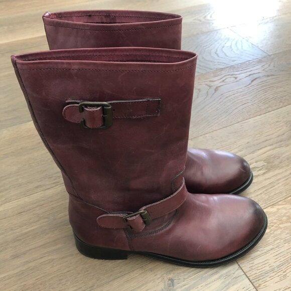 Pierre Hardy Mid Calf Harness Leather Boots w Buckle Detail Burgundy Sz 9 - Picture 2 of 14